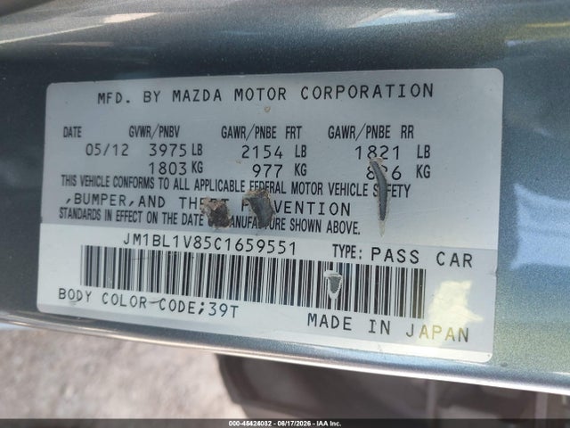 45424032 :رقم المزاد ، JM1BL1V85C1659551 vin ، 2012 Mazda Mazda3 I Touring مزاد بيع