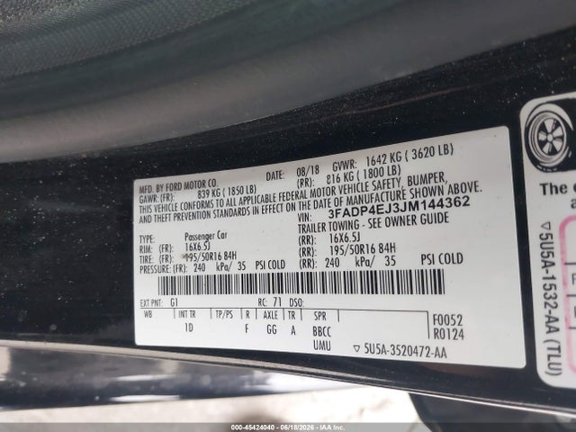 Ford FIESTA SE 2018 3FADP4EJ3JM144362 Image 9