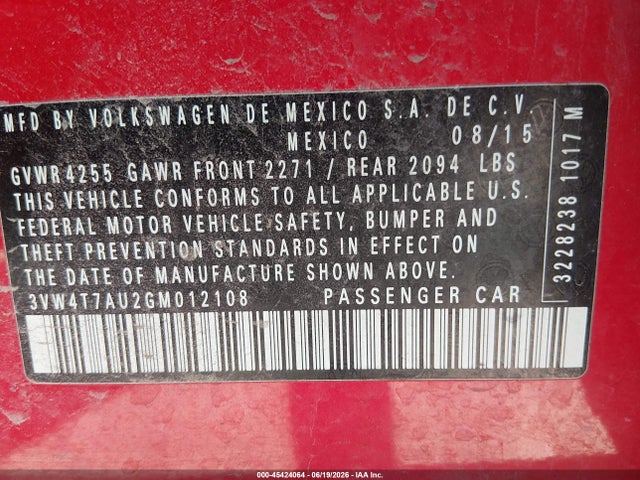 Aukcja sprzedaży 2016 Volkswagen Golf Gti S 4-door, vin: 3VW4T7AU2GM012108, numer aukcji: 45424064