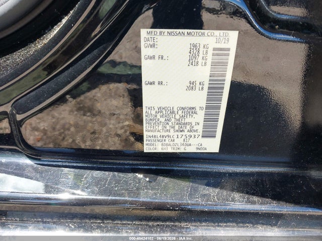Продаж на аукціоні авто 2020 Nissan Altima S Fwd, vin: 1N4BL4BV9LC175937, номер лоту: 45424102