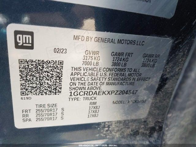 1GCRDAEKXPZ204547 Chevrolet Silverado 1500 4wd Standard Bed Wt