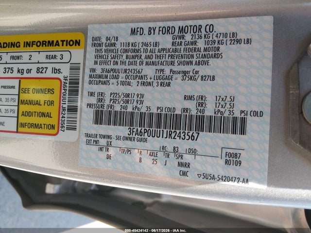 3FA6P0UU1JR243567 Ford Fusion Hybrid S