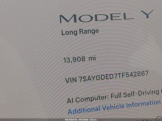 45424144 :رقم المزاد ، 7SAYGDED7TF542867 vin ، 2026 Tesla Model Y Premium Rear-wheel Drive/rear-wheel Drive مزاد بيع