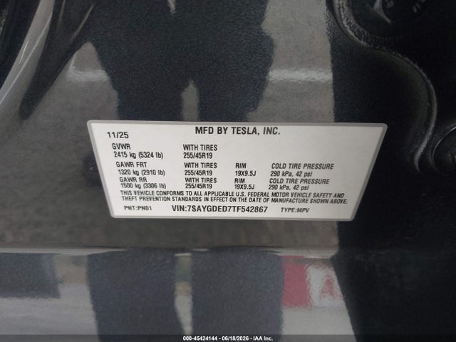 45424144 :رقم المزاد ، 7SAYGDED7TF542867 vin ، 2026 Tesla Model Y Premium Rear-wheel Drive/rear-wheel Drive مزاد بيع