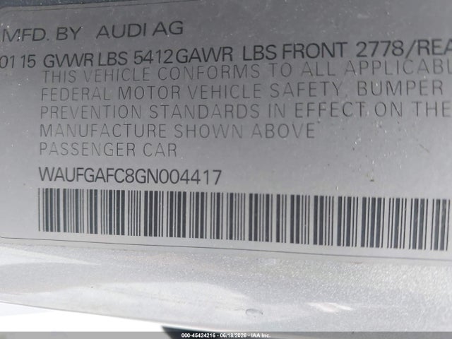 Продаж на аукціоні авто 2016 Audi A6 3.0t Premium Plus, vin: WAUFGAFC8GN004417, номер лоту: 45424216