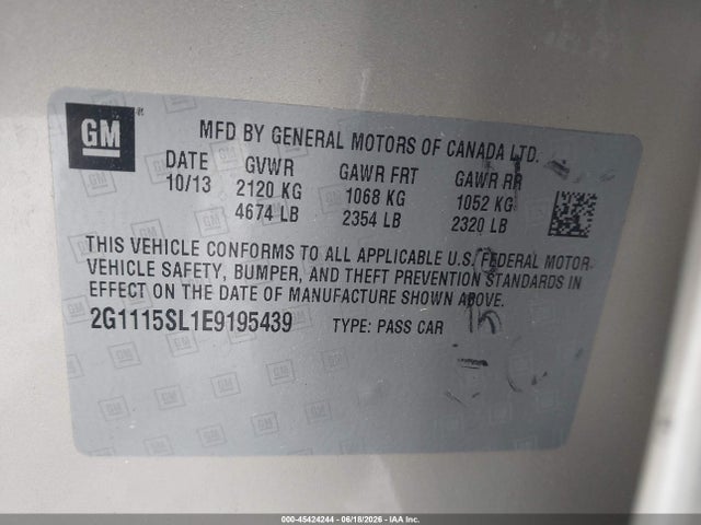Chevrolet IMPALA 1LT 2014 2G1115SL1E9195439 Image 9