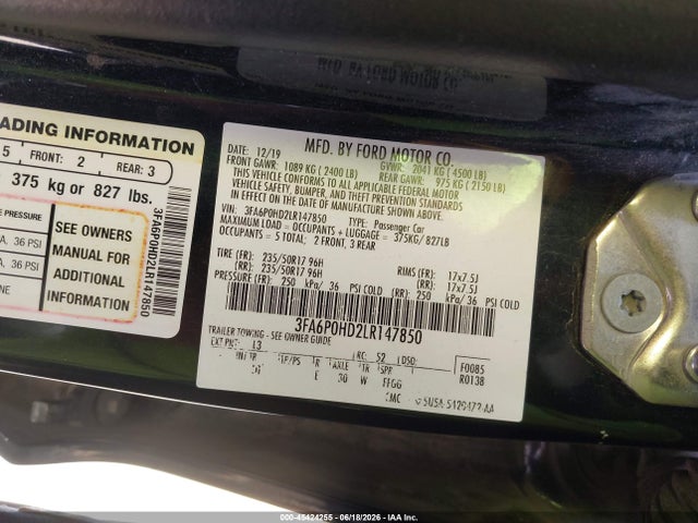 Ford FUSION SE 2020 3FA6P0HD2LR147850 Image 9