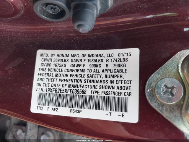 Honda Civic Lx 2015 19XFB2E5XFE039568 Image 9