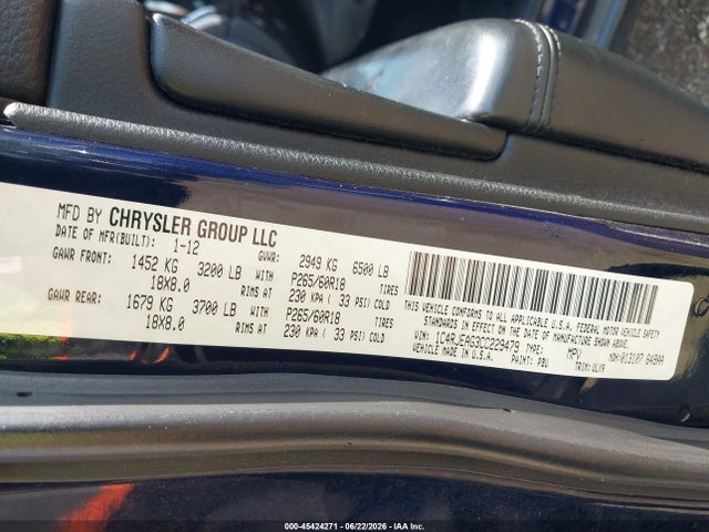2012 Jeep Grand Cherokee Laredo მანქანა იყიდება აუქციონზე, vin: 1C4RJEAG3CC229479, აუქციონის ნომერი: 45424271