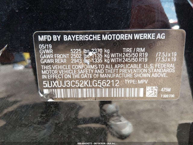 BMW X4 Xdrive30i 2019 5UXUJ3C52KLG56212 Image 9