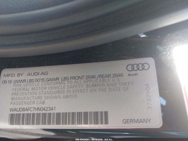45424281 :رقم المزاد ، WAUD8AFC7HN042341 vin ، 2017 Audi A6 Premium Plus مزاد بيع