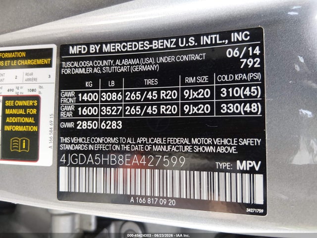4JGDA5HB8EA427599 Mercedes-Benz Ml 350 4matic