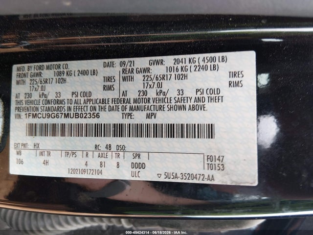 Ford ESCAPE SE 2021 1FMCU9G67MUB02356 Image 9