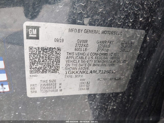 2020 Gmc Acadia Fwd Sle მანქანა იყიდება აუქციონზე, vin: 1GKKNKLA9LZ125819, აუქციონის ნომერი: 45424346