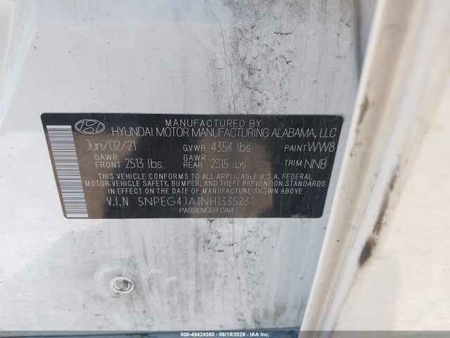 5NPEG4JA1NH133523 Hyundai SONATA SE