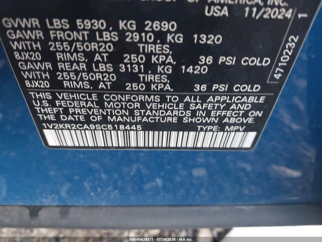 Продаж на аукціоні авто 2025 Volkswagen Atlas 2.0t Se W/technology, vin: 1V2KR2CA9SC518445, номер лоту: 45424371