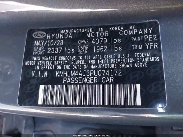 KMHLM4AJ3PU074172 Hyundai Elantra Hybrid Blue