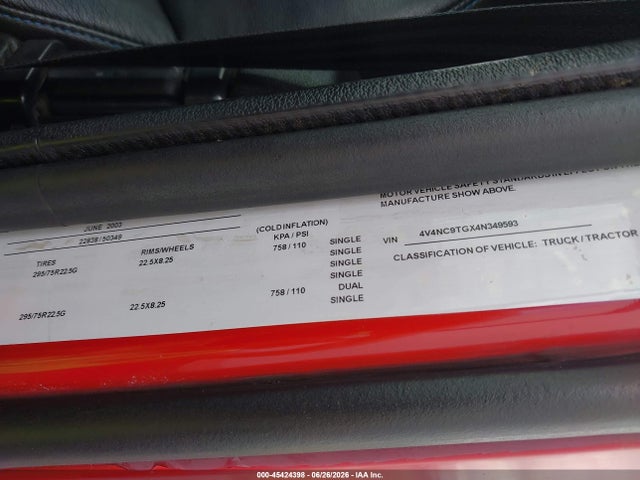 Продаж на аукціоні авто 2004 Volvo Vn Vnl, vin: 4V4NC9TGX4N349593, номер лоту: 45424398