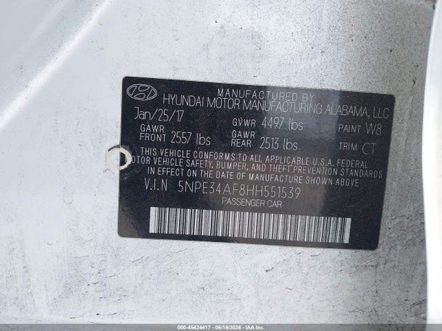 45424417 :رقم المزاد ، 5NPE34AF8HH551539 vin ، 2017 Hyundai Sonata Sport مزاد بيع