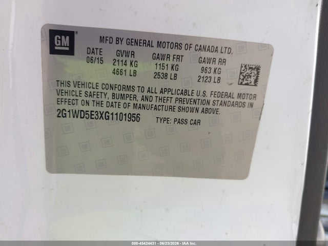 Aukcja sprzedaży 2016 Chevrolet Impala Limited Police, vin: 2G1WD5E3XG1101956, numer aukcji: 45424431