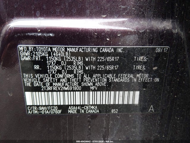 Toyota Rav4 Xle 2017 2T3RFREV2HW691800 Image 9