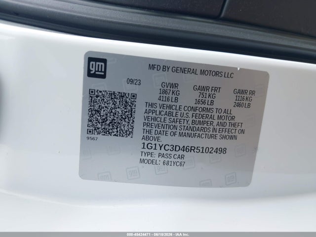 1G1YC3D46R5102498 Chevrolet Corvette Stingray Rwd 3lt