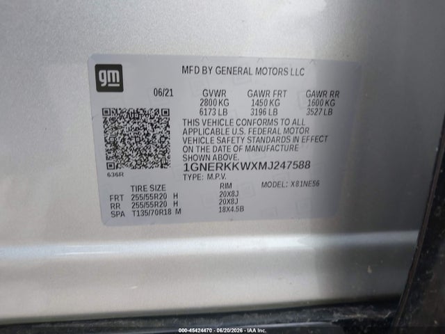 Aukcja sprzedaży 2021 Chevrolet Traverse Fwd Premier, vin: 1GNERKKWXMJ247588, numer aukcji: 45424470
