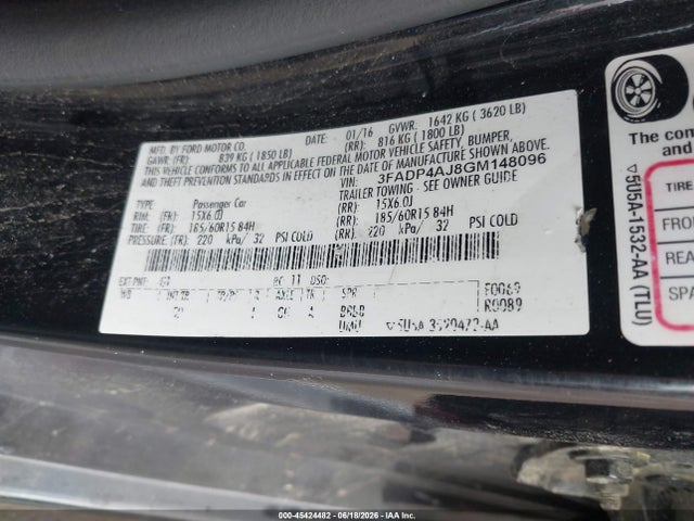 Aukcja sprzedaży 2016 Ford Fiesta S, vin: 3FADP4AJ8GM148096, numer aukcji: 45424482