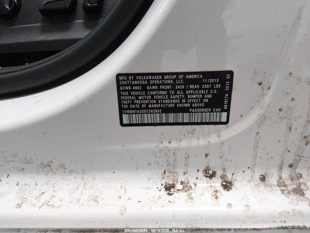 2014 Volkswagen Passat 2.0l Tdi Se მანქანა იყიდება აუქციონზე, vin: 1VWBN7A3XEC052802, აუქციონის ნომერი: 45424495
