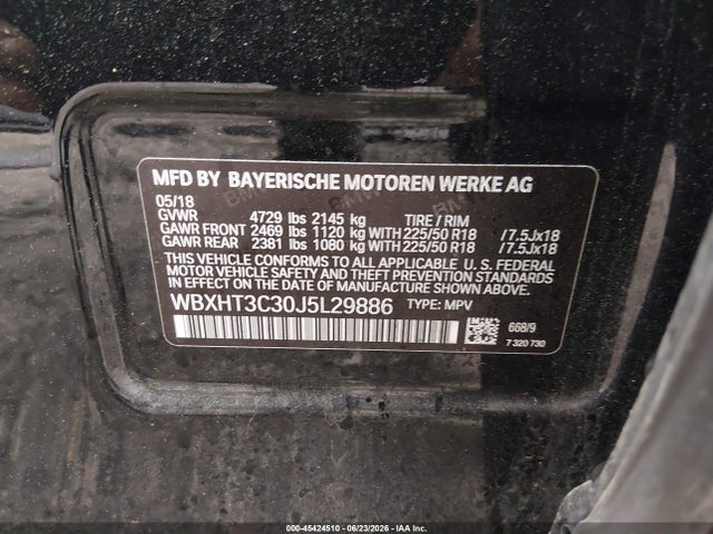 Aukcja sprzedaży 2018 Bmw X1 Xdrive28i, vin: WBXHT3C30J5L29886, numer aukcji: 45424510