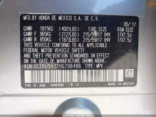 Honda HR-V LX 2017 3CZRU5H37HG706486 Image 9
