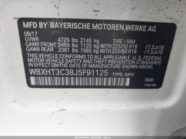 Aukcja sprzedaży 2018 Bmw X1 Xdrive28i, vin: WBXHT3C38J5F91125, numer aukcji: 45424552