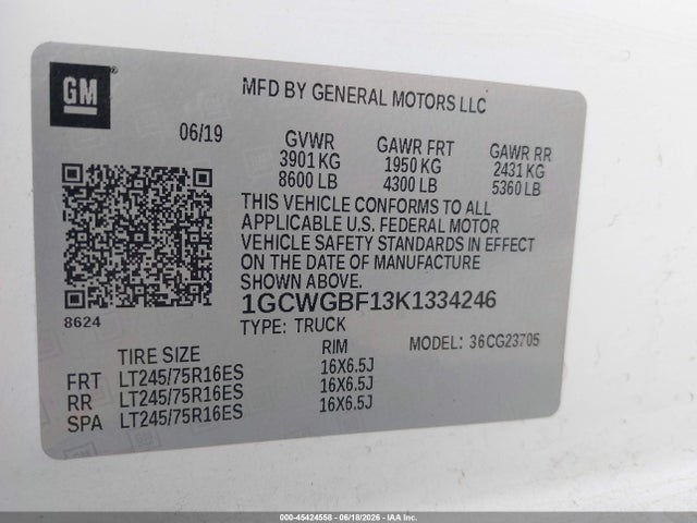 Chevrolet Express 2500 Work Van 2019 1GCWGBF13K1334246 Image 9