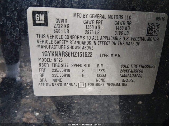Aukcja sprzedaży 2017 Cadillac Xt5 Standard, vin: 1GYKNARS8HZ161623, numer aukcji: 45424574