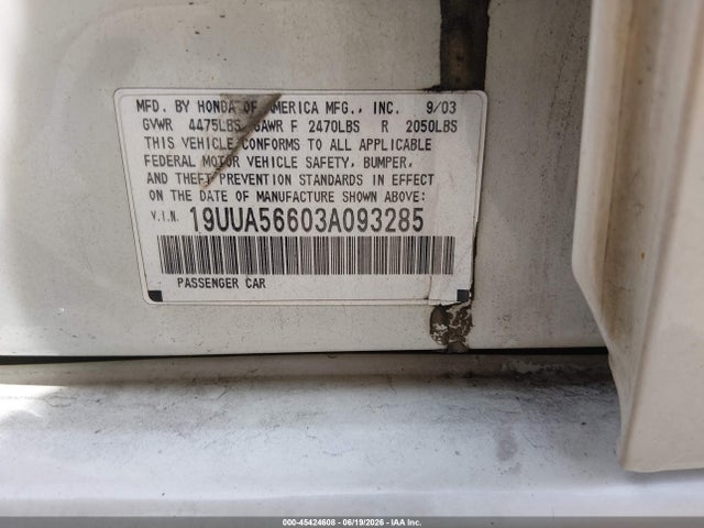 Aukcja sprzedaży 2003 Acura Tl 3.2, vin: 19UUA56603A093285, numer aukcji: 45424608