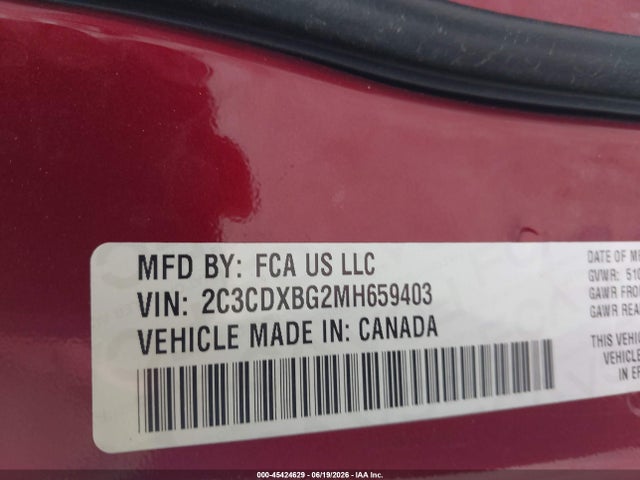 Продаж на аукціоні авто 2021 Dodge Charger Sxt Rwd, vin: 2C3CDXBG2MH659403, номер лоту: 45424629