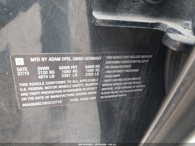 Aukcja sprzedaży 2011 Buick Regal Cxl Russelsheim, vin: W04GS5EC1B1012710, numer aukcji: 45424653