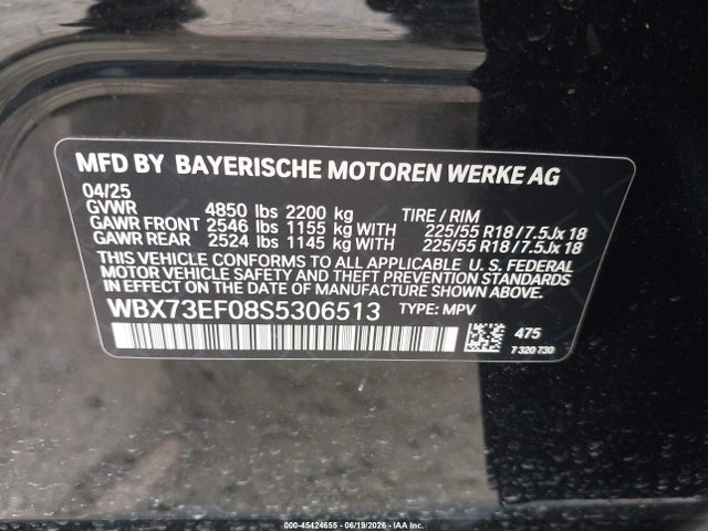 2025 Bmw X1 Xdrive28i მანქანა იყიდება აუქციონზე, vin: WBX73EF08S5306513, აუქციონის ნომერი: 45424655