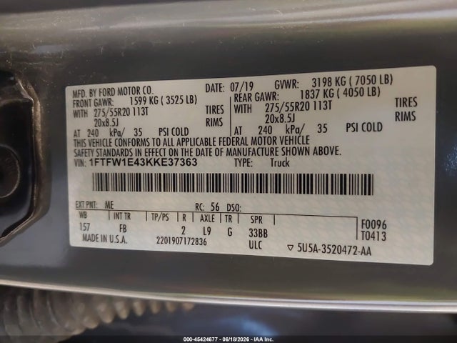 Ford F-150 Xlt 2019 1FTFW1E43KKE37363 Image 9