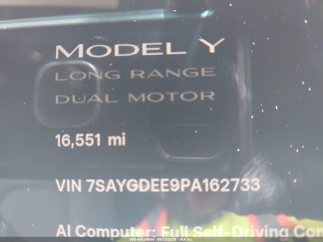 Aukcja sprzedaży 2023 Tesla Model Y Awd/long Range Dual Motor All-wheel Drive, vin: 7SAYGDEE9PA162733, numer aukcji: 45424684