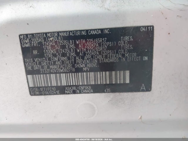 Aukcja sprzedaży 2011 Toyota Rav4, vin: 2T3ZF4DV2BW082718, numer aukcji: 45424708