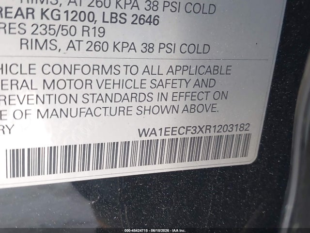 Продажа на аукционе авто 2024 Audi Q3 Premium Plus 45 Tfsi S Line Quattro Tiptronic, vin: WA1EECF3XR1203182, номер лота: 45424715