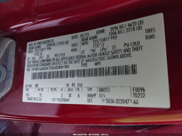 Aukcja sprzedaży 2013 Ford Escape Se, vin: 1FMCU0GX1DUD89150, numer aukcji: 45424766