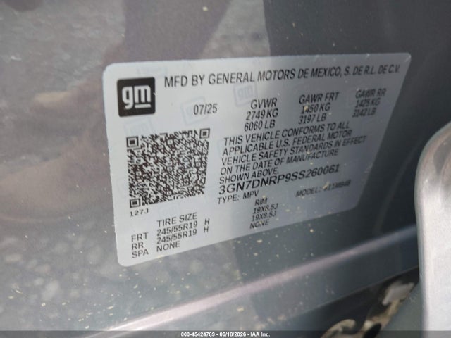 2025 Chevrolet Equinox Ev Lt 2 მანქანა იყიდება აუქციონზე, vin: 3GN7DNRP9SS260061, აუქციონის ნომერი: 45424789