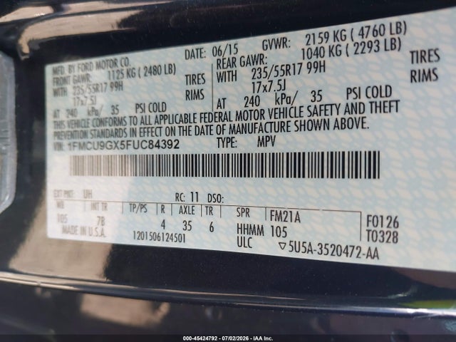 Ford ESCAPE SE 2015 1FMCU9GX5FUC84392 Image 9
