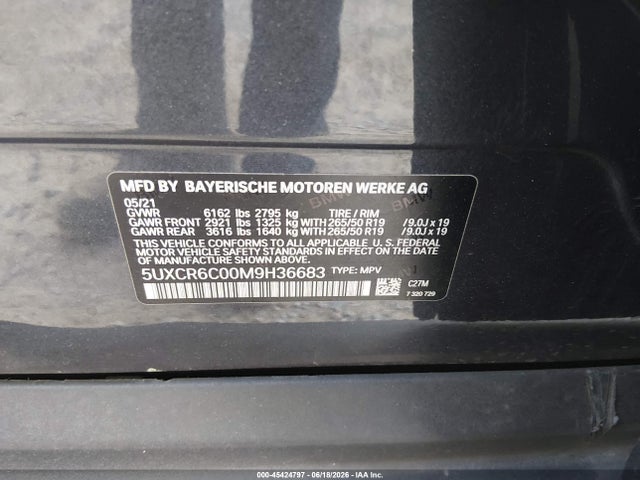 Aukcja sprzedaży 2021 Bmw X5 Xdrive40i, vin: 5UXCR6C00M9H36683, numer aukcji: 45424797