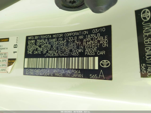 Aukcja sprzedaży 2010 Scion Tc, vin: JTKDE3B76A0317483, numer aukcji: 45424822