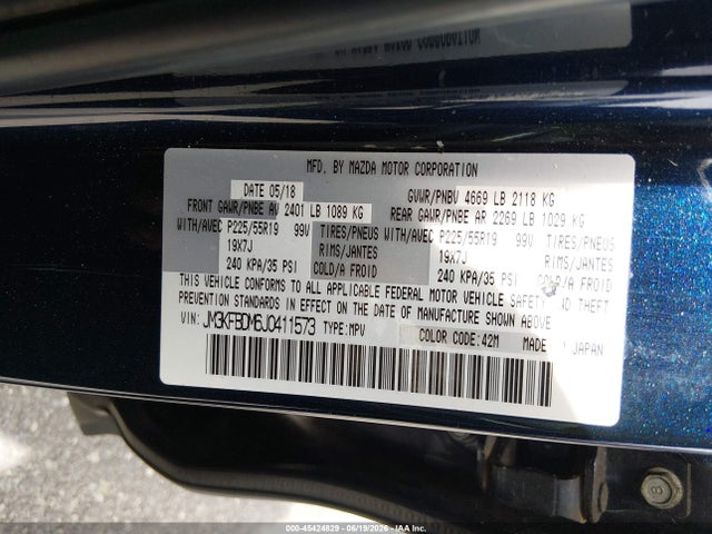 2018 Mazda Cx-5 Grand Touring მანქანა იყიდება აუქციონზე, vin: JM3KFBDM6J0411573, აუქციონის ნომერი: 45424829