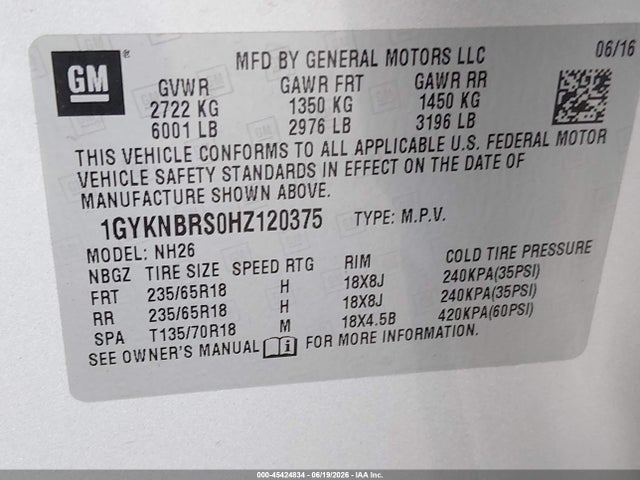 1GYKNBRS0HZ120375 Cadillac XT5 LUXURY
