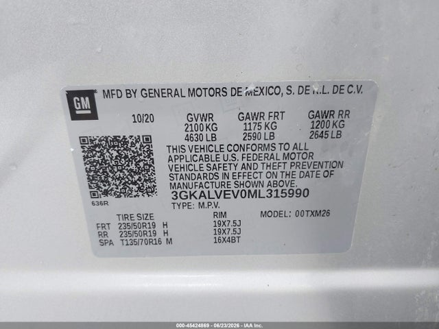 45424869 :رقم المزاد ، 3GKALVEV0ML315990 vin ، 2021 Gmc Terrain Awd Slt مزاد بيع
